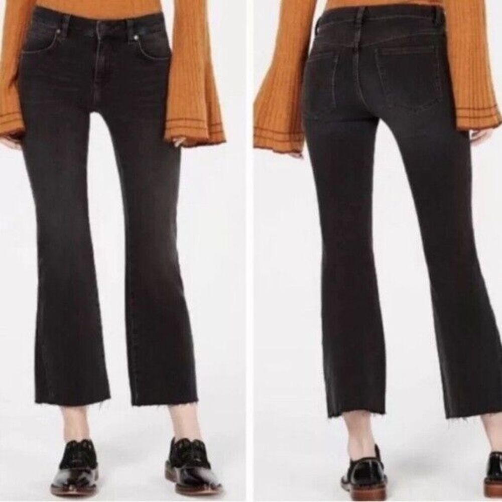 Free People Rita Crop Frayed Flare Black Jeans Women's Size 30 Retro Festival